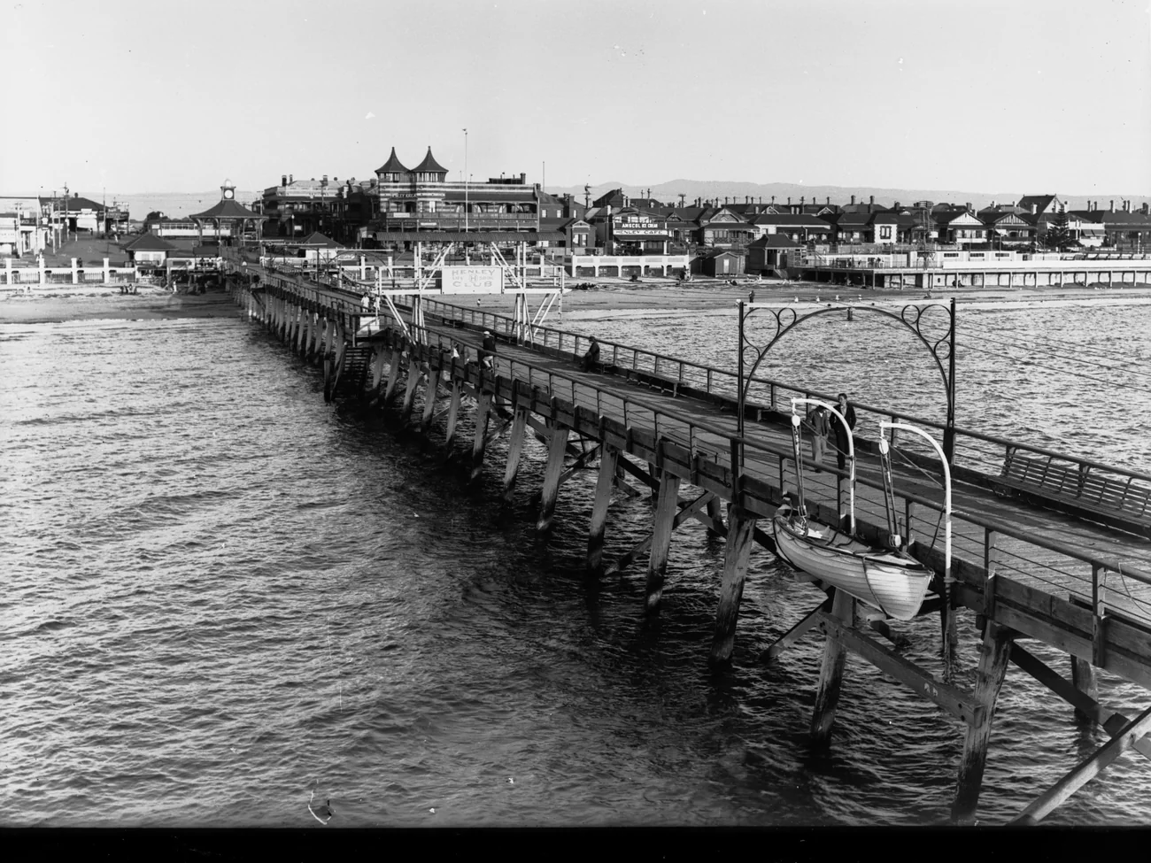 Historic Henley Beach Jetty looking towards the shoreline in South Australia, circa 1936